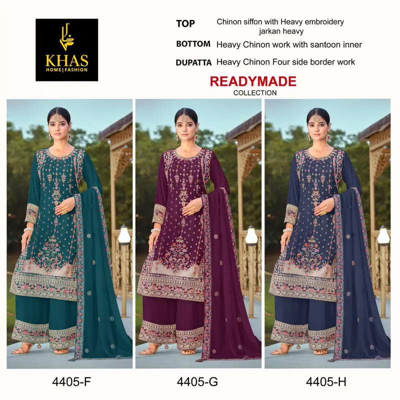 Khas 4405 Chinon Chiffon Readymade Pakistani Suits Exporters In India
